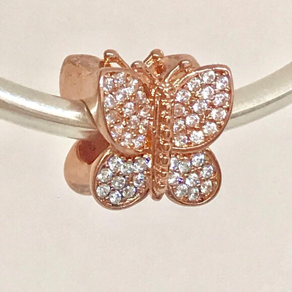 Authentic Pandora Rose Gold Butterfly CZ Charm #198 - Picture 2 of 4